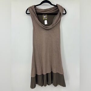 Free People Sleeveless Cowl Neck Mini Dress Pleated Hem Size 10